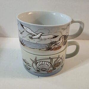 Vtg Otigiri Soup Cups Nautical Seagulls Set Of 2